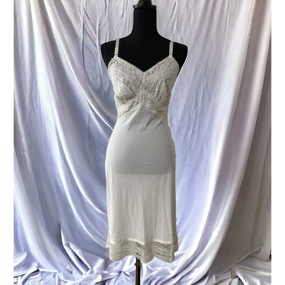 1950's Vintage Slip Sheer Shiny Nightgown Lingerie Nylon Seamprufe Chiffon Lace